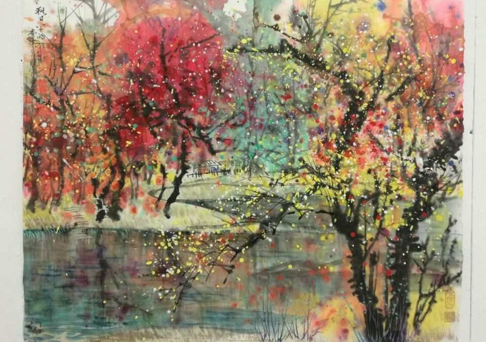 Herbstlandschaft mit chinesischer Tuschemalerei